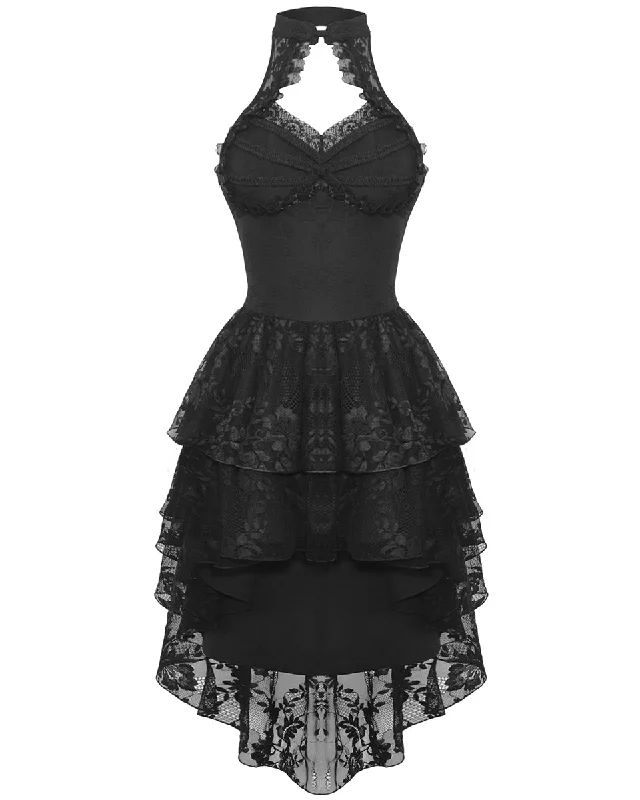 Dark In Love Womens Regency Gothic Lolita Rose Jacquard High Low Halter Dress