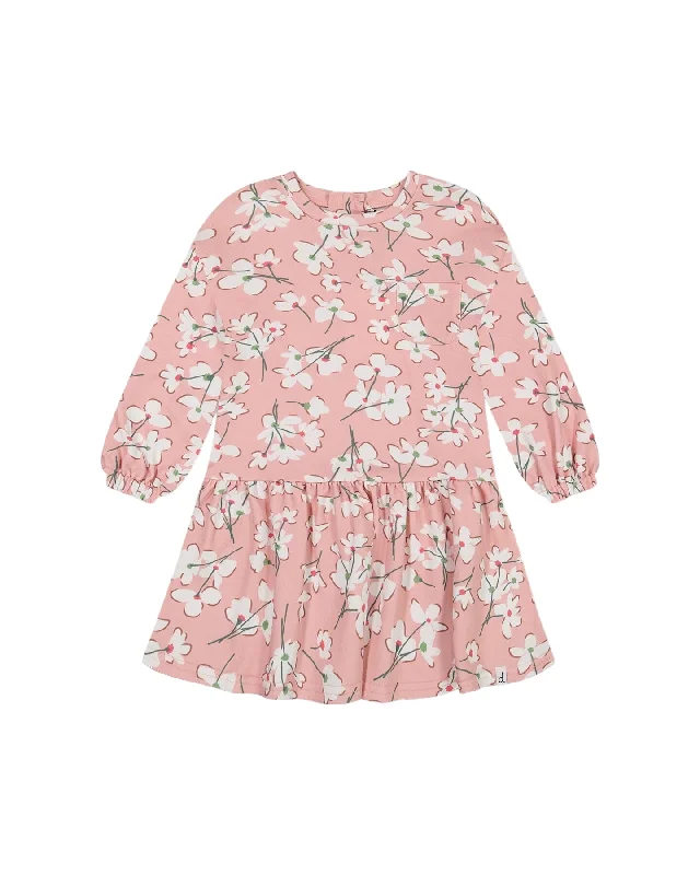 French Terry Dress Pink Jasmine Flower Print