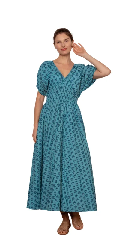 Lucy Dress Jade And Blue Hydrangea