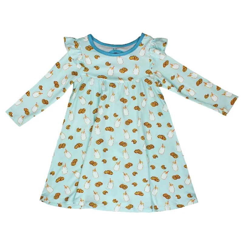 Frosted Blue Milk & Cookies Long Sleeve Twirling Dress (2t-8y)