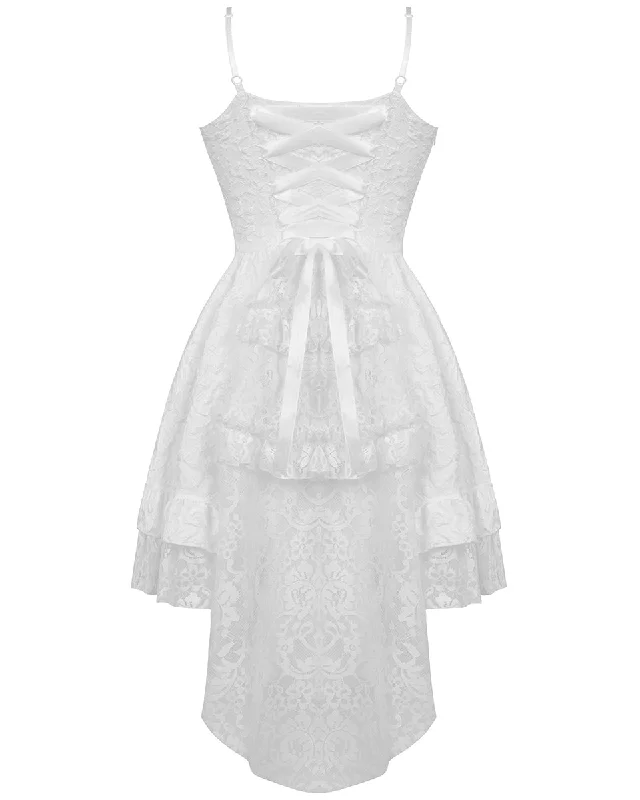 Dark In Love Gothic Jacquard Hi Low Wedding Prom Dress - White