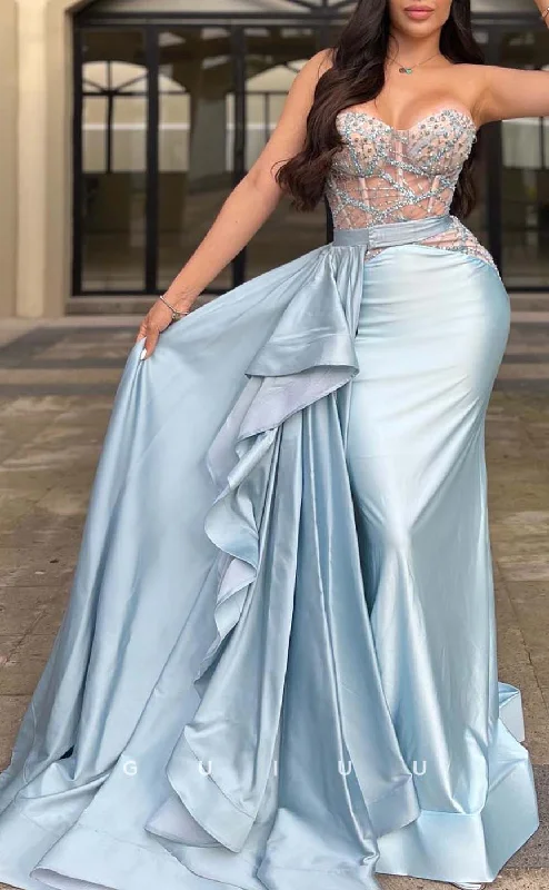 G3301 - Elegant & Luxurious Strapless Beaded Sheer Train Long Party Prom Evening Dresses G3301 - Elegant & Luxurious Strapless Beaded Sheer Train Long Party Prom Evening Dresses