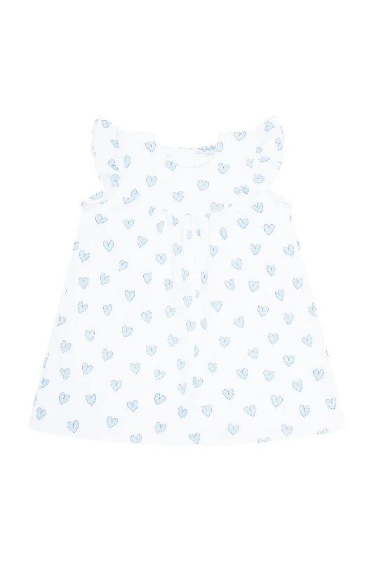 Blue Heart Print Scoop Neck Dress