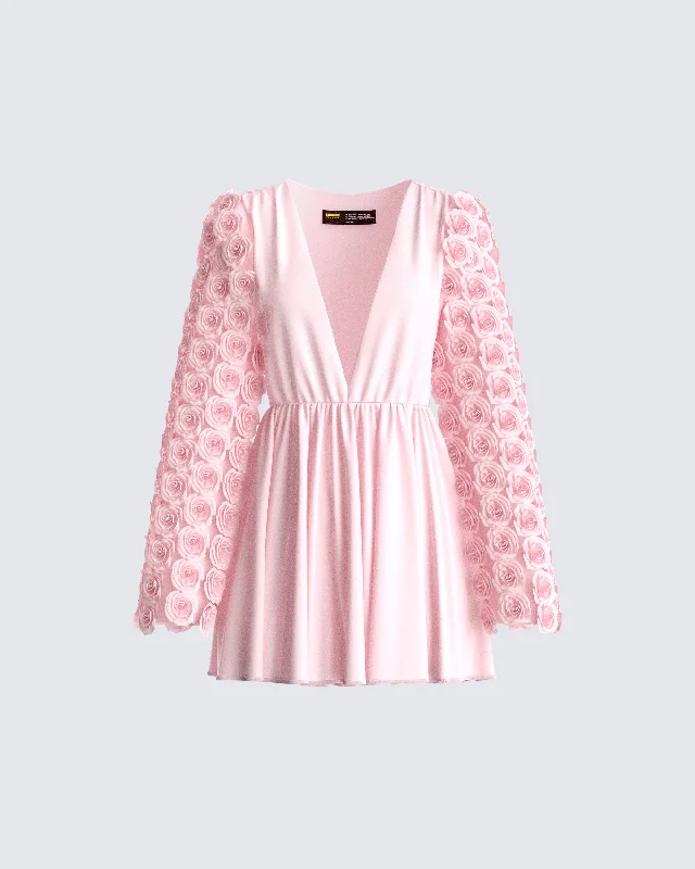 Elvia Pink Pleated Flower Dress