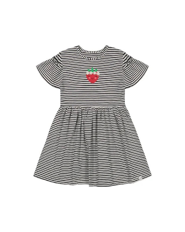 Organic Cotton Dress With Flounce Sleeves Stripe Black And White