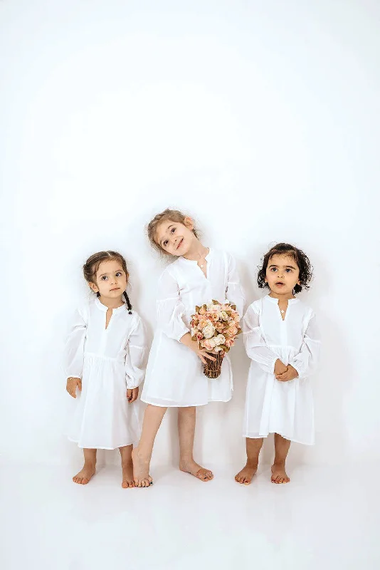 Girl's Cotton Kaftan Dress - White