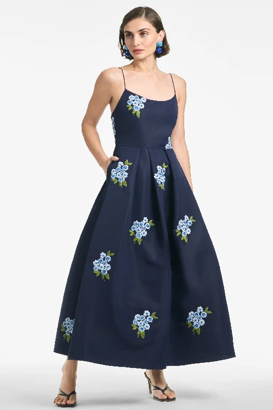 EMBROIDERED AUDRA DRESS - MIDNIGHT