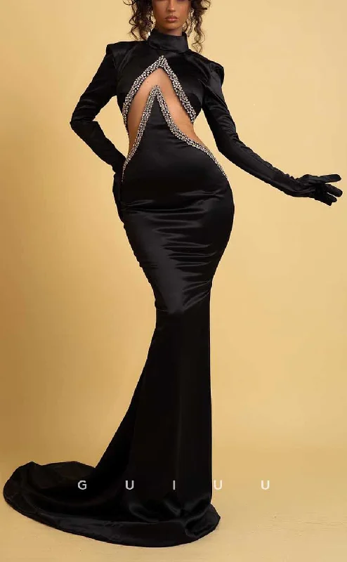 G4127 - Sexy & Hot Mermaid High Neck Cut-Outs Beaded Evening Gown Prom Dress with Long Gloves and Sweep Train G4127 - Sexy & Hot Mermaid High Neck Cut-Outs Beaded Evening Gown Prom Dress with Long Gloves and Sweep Train