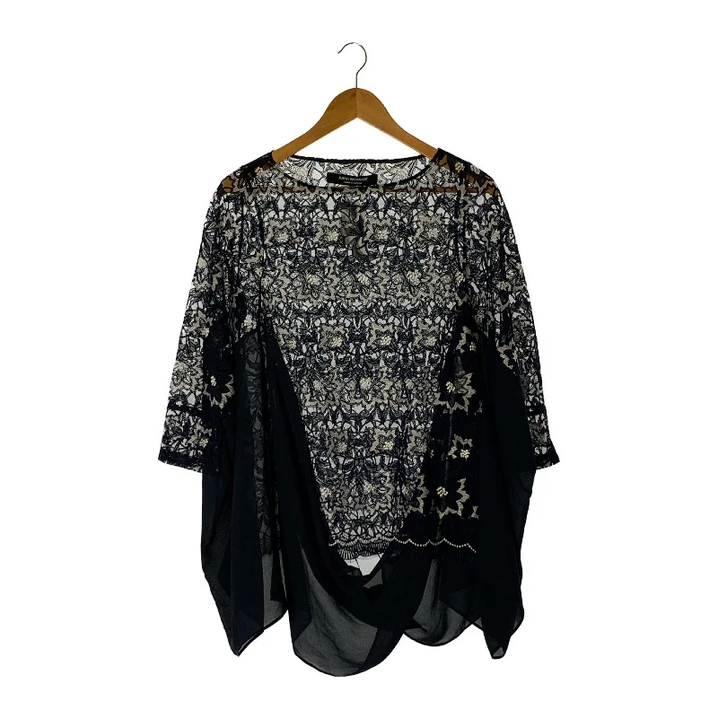 JUNYA WATANABE COMME des GARCONS/LS Blouse/S/NVY/Nylon/All Over Print/AD2011/ﾚｰｽﾌﾞﾗｳｽ Stylish Wrap Blouse