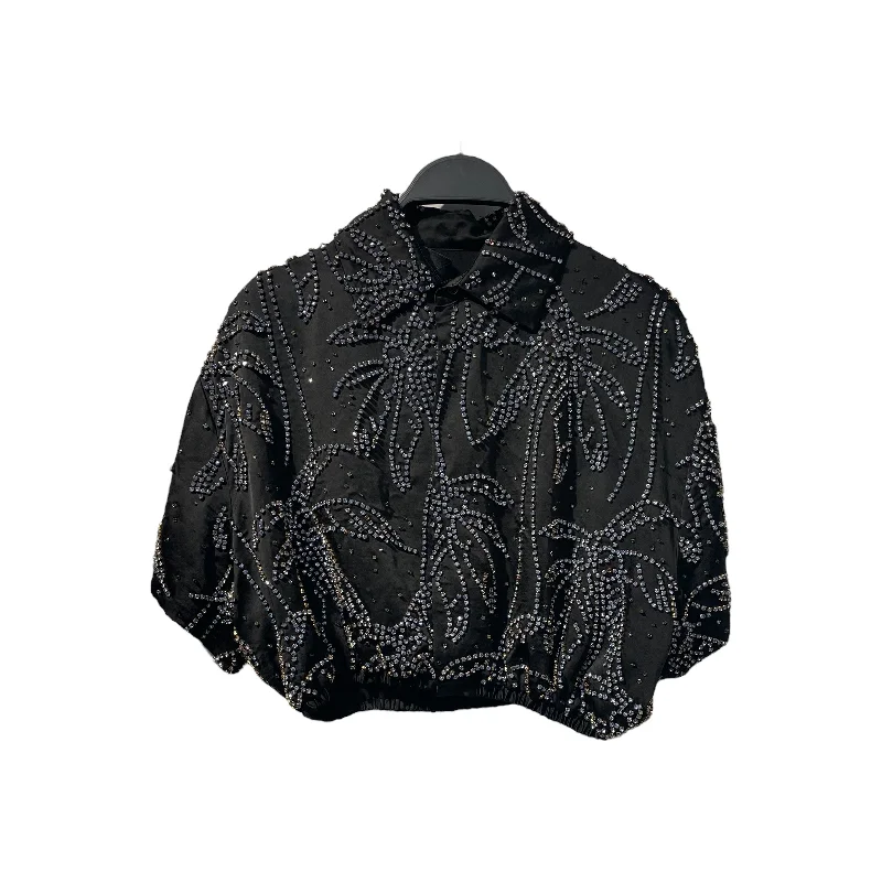 AMIRI/SS Blouse/S/Polyester/BLK/CRYSTAL CROP POLO Silky Tunic Blouse