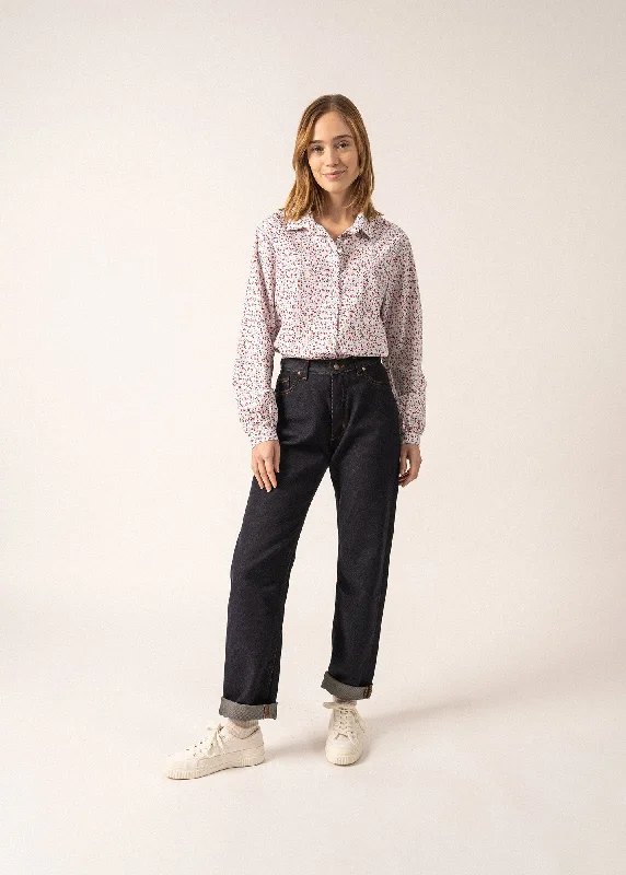 Alicia Printed Cotton Blouse - with floral motifs (BLANC D'HIVER/OXYGENE/TULIPE) Modern Work Blouse