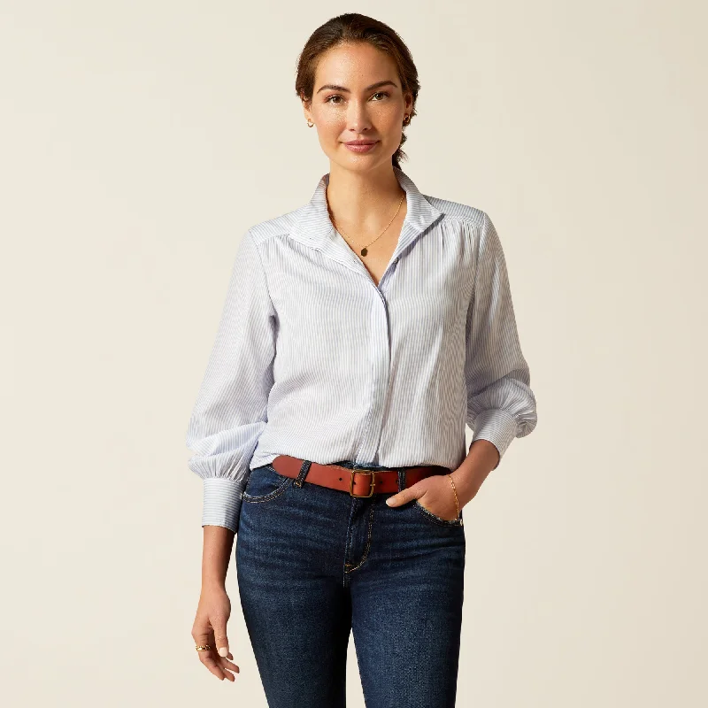 Ariat Women's Charolais Long Sleeve Blouse - Blue Pinstripe Balloon Sleeve Blouse