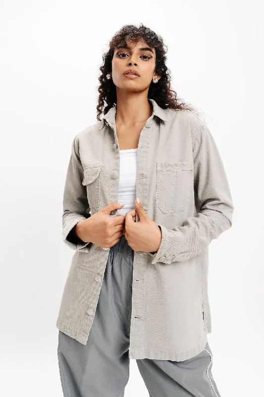 Bisque Denim Ef. Shacket Sleeveless Chiffon Blouse