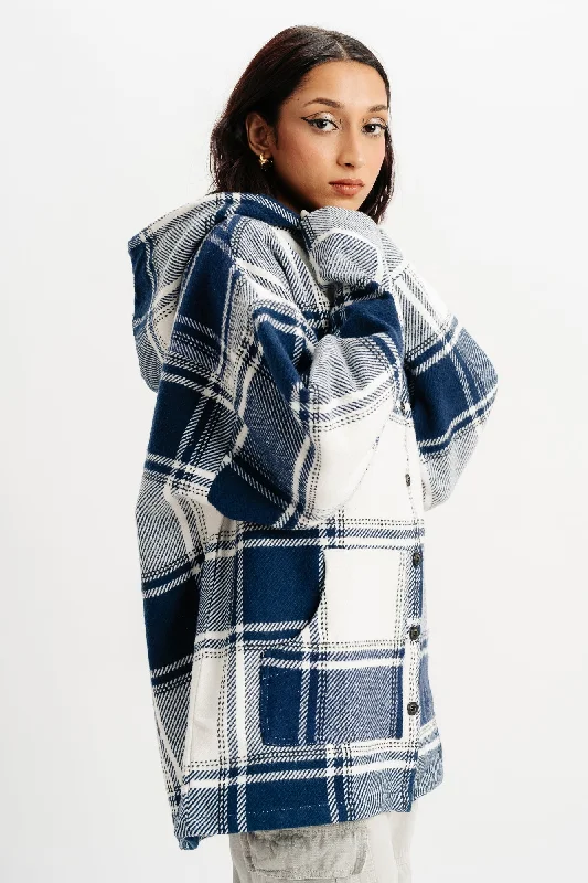 Blue Oversized Shacket Elegant Office Blouse