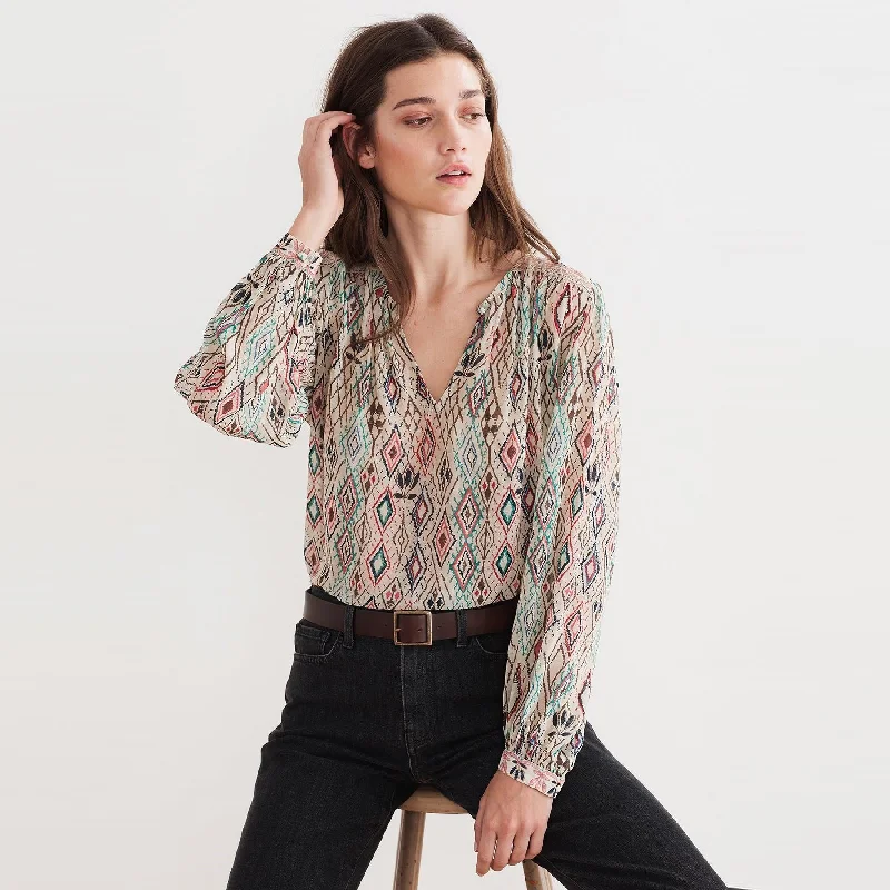 Brinn Azteca Lurex Blouse Elegant Peplum Blouse