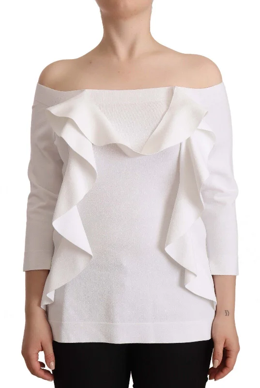 Chic Off-Shoulder Long Sleeve Blouse Embroidered Floral Blouse