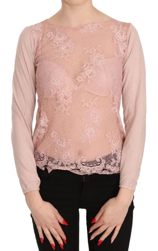 Chic Pink See-Through Cotton Blouse Airy Cotton Blouse