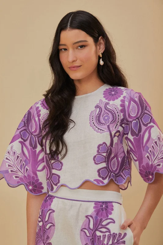 Color Festival Cream Euroflax™ Crop Blouse Peter Pan Blouse