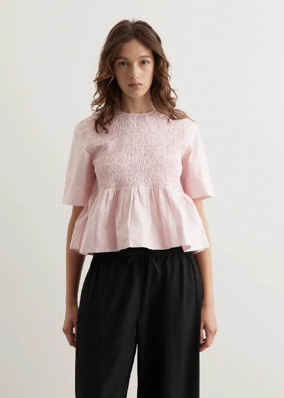 Cotton Poplin Open Back Smock Blouse Soft Pastel Blouse