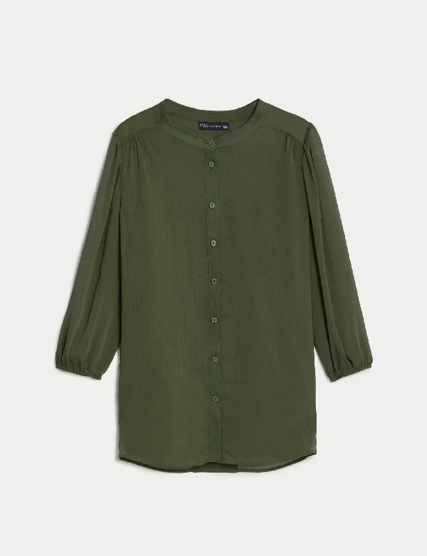 Crew Neck Button Through Blouse Boho Chic Blouse