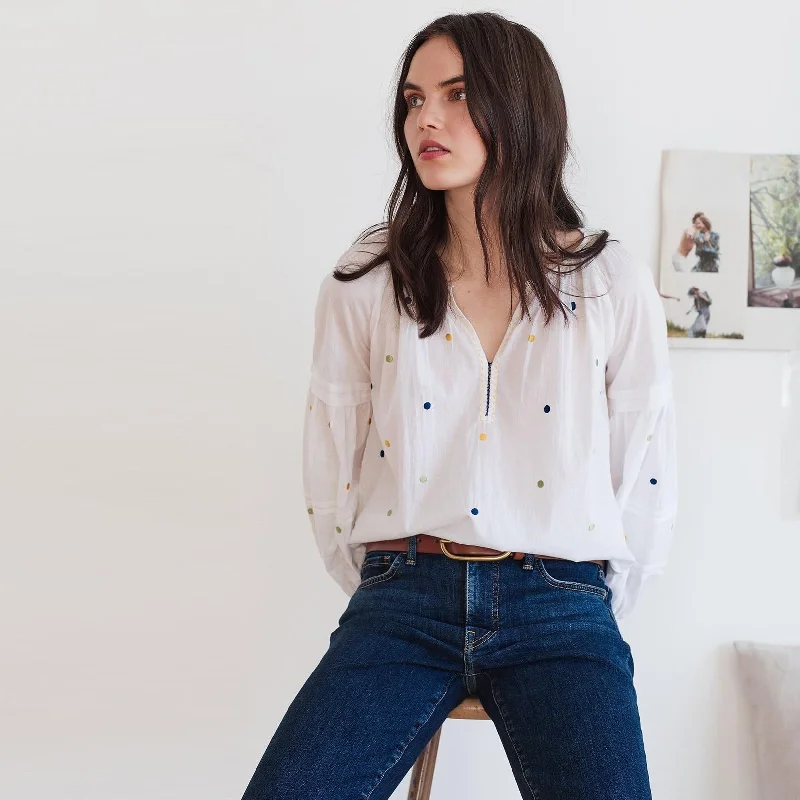 Dori Embroidered Peasant Blouse (White) Bell Sleeve Blouse