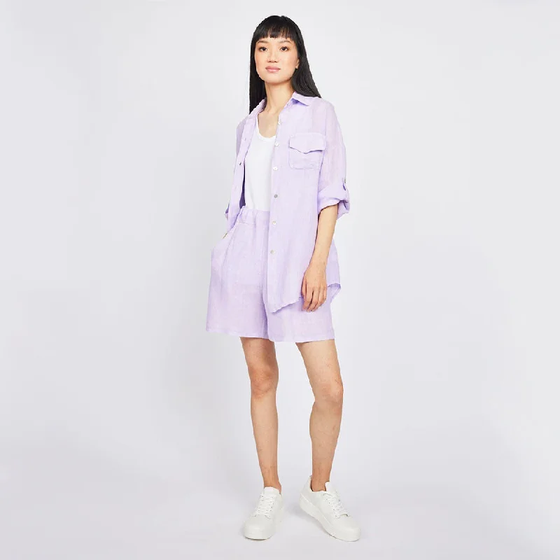 Double Pocket Linen Blouse (Lilac) Collared Satin Blouse