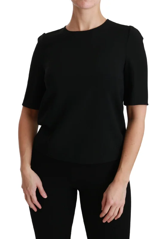 Elegant Black Stretch Blouse Top Feminine Ruffle Blouse