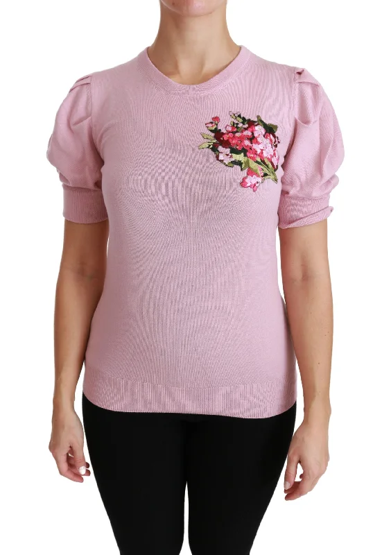 Elegant Embroidered Virgin Wool Blouse Feminine Puff Blouse