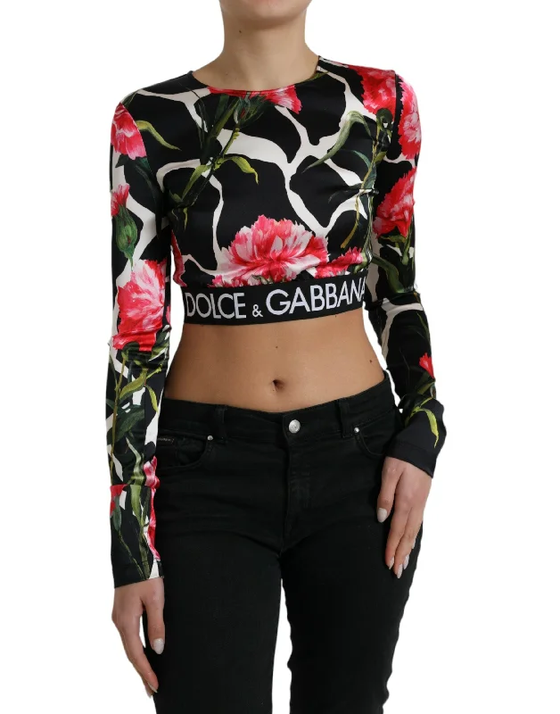 Elegant Floral Cropped Blouse Top Feminine Puff Blouse