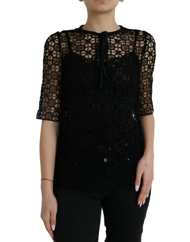 Elegant Floral Lace Blouse Top Balloon Sleeve Blouse