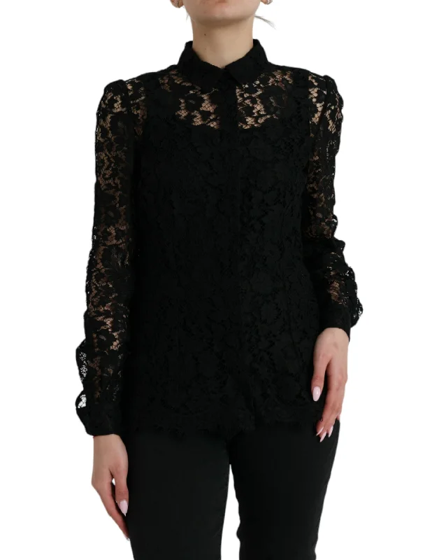 Elegant Floral Lace Blouse Top Classic Minimalist Blouse