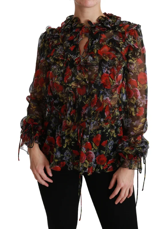 Elegant Floral Silk Long Sleeve Blouse Boho Chic Blouse