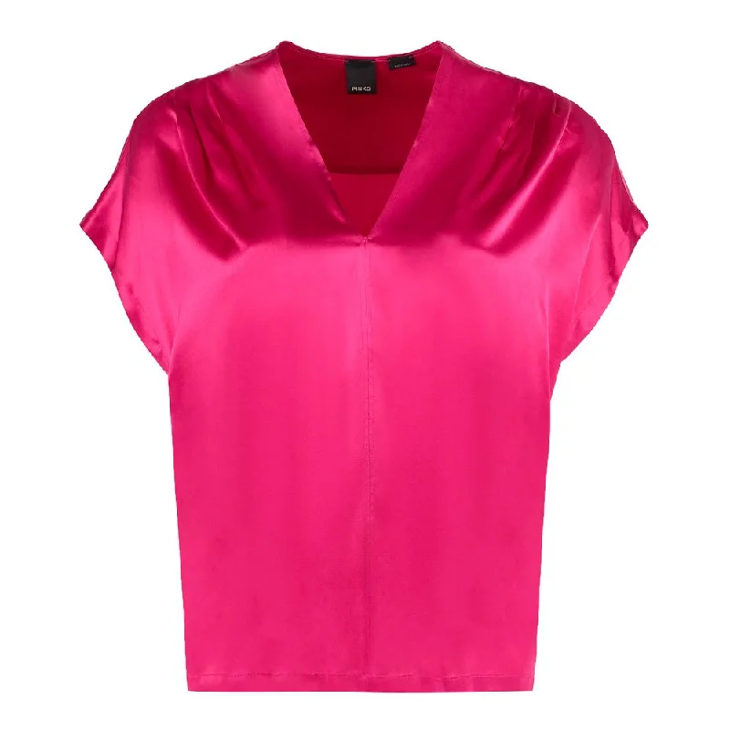 Elegant Fuchsia Silk Blend Blouse Modern Oversized Blouse