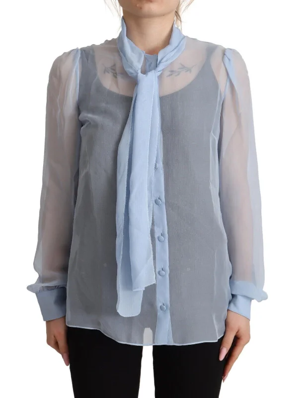 Elegant Silk Ascot Collar Blouse Asymmetric Hem Blouse