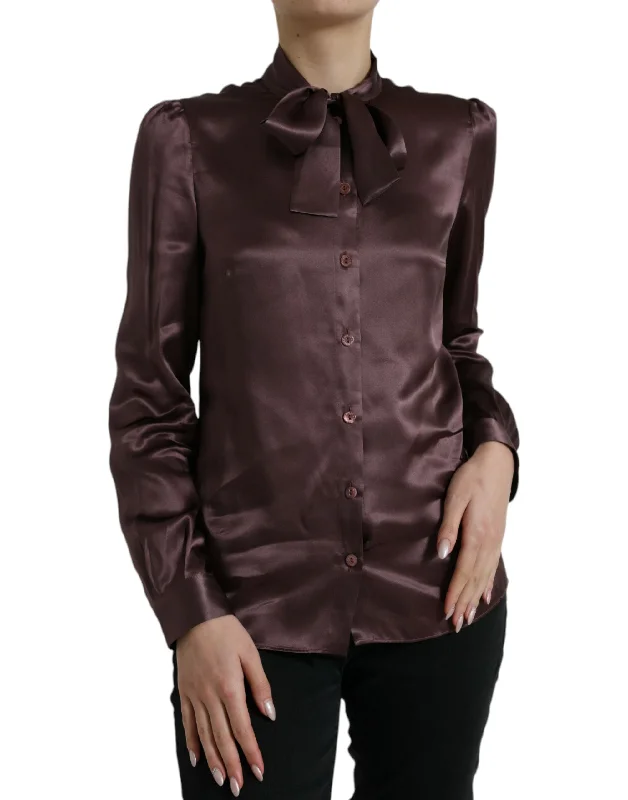 Elegant Silk Ascot Collar Blouse Feminine Satin Blouse