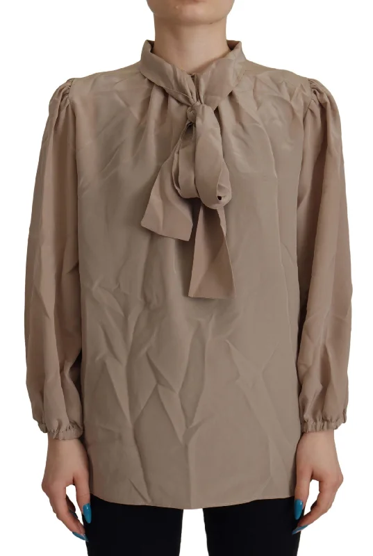 Elegant Silk Ascot Collar Blouse Lightweight Floral Blouse