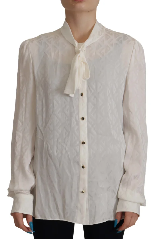 Elegant Silk Ascot Collar Blouse Feminine Pastel Blouse