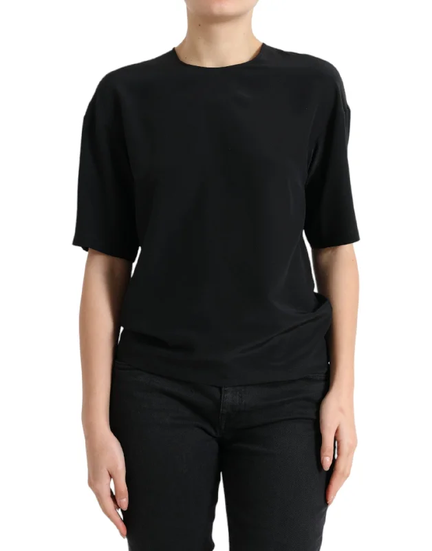Elegant Silk Blend Round Neck Blouse Floral Chiffon Blouse