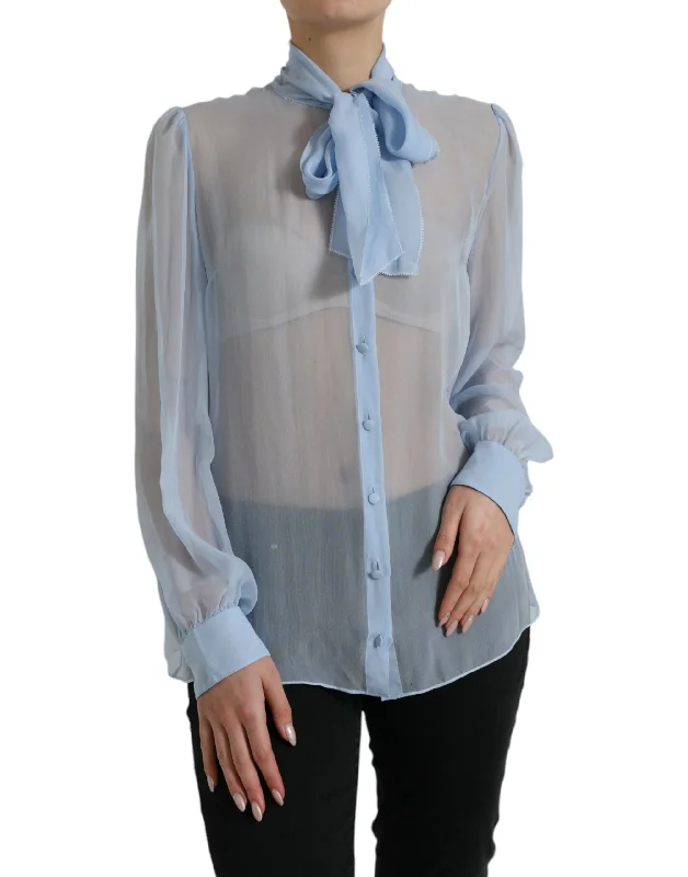 Elegant Silk Long Sleeve Blouse Mandarin Collar Blouse