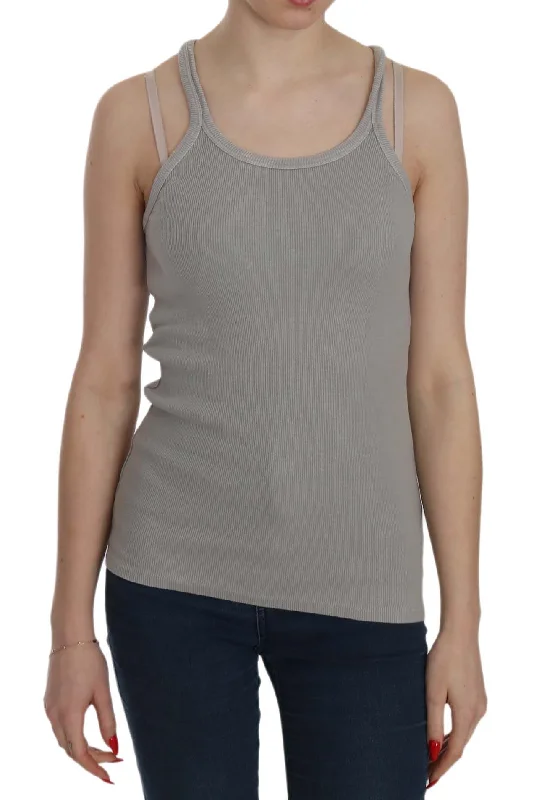 Elegant Sleeveless Grey Cotton Blouse Elegant Peplum Blouse
