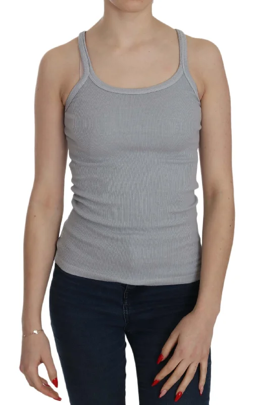 Elegant Sleeveless Light Gray Cotton Blouse Sweetheart Neck Blouse