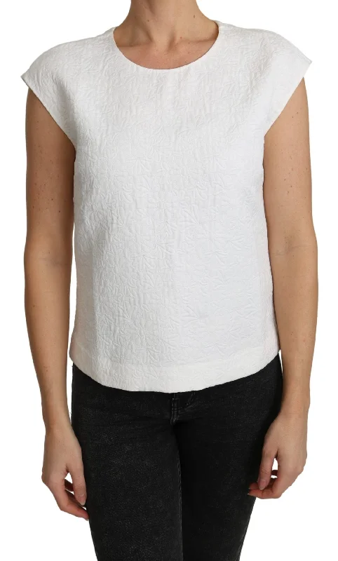 Elegant White Cotton Blend Blouse Satin Drape Blouse