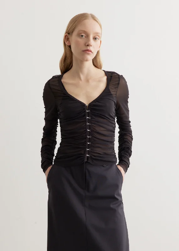 Eloran Mesh Blouse Silky Draped Blouse