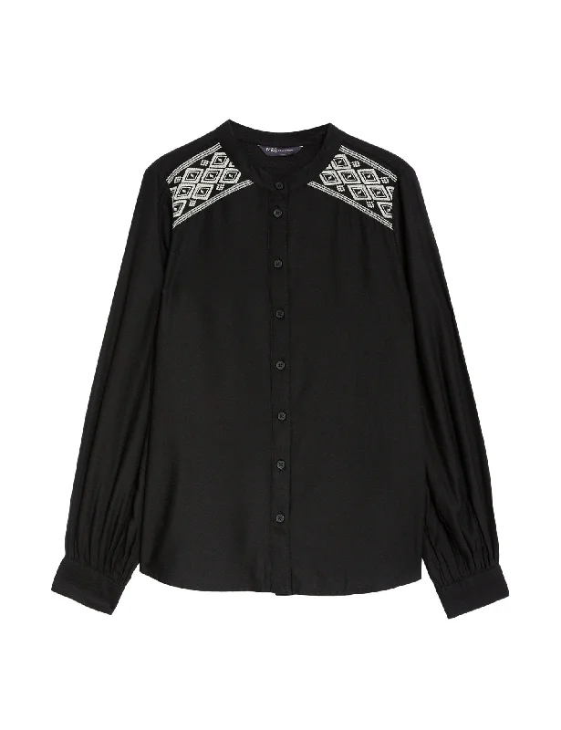 Embroidered Collarless Blouse Feminine Ruffle Blouse