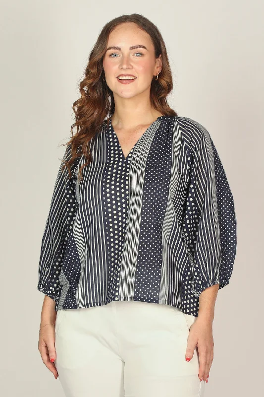 Finch Blouse in Polka Stripes Lightweight Chiffon Blouse