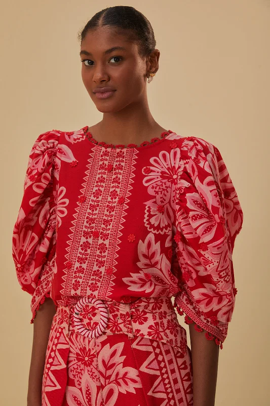 Flora Tapestry Red Blouse Floral Print Blouse
