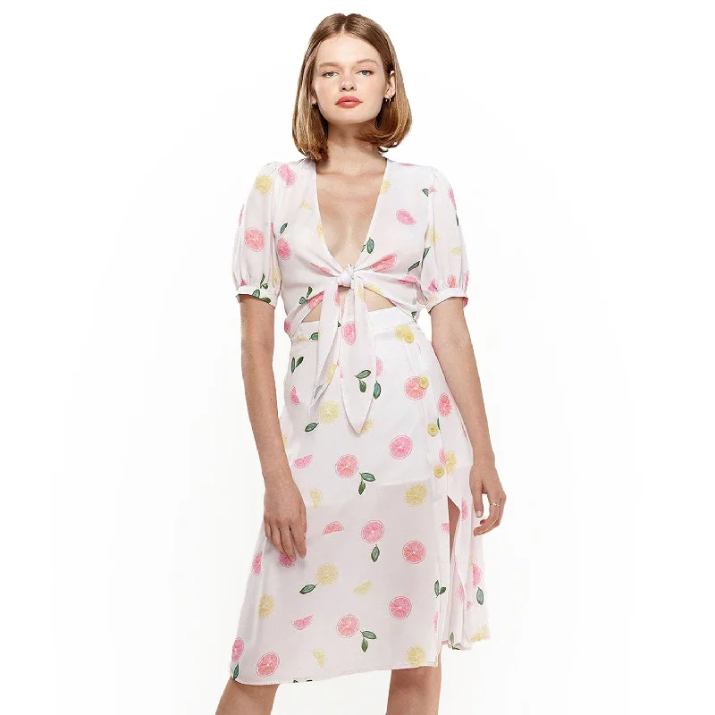 Fruit Punch Tie Hem Open Front Blouse in Fruit Punch Semi-Sheer Blouse