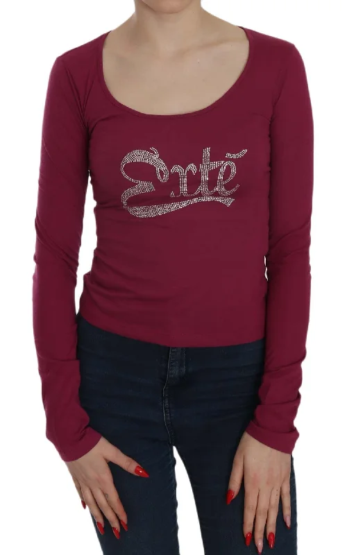 Fuchsia Crystal Embellished U-Neck Blouse Floral Chiffon Blouse