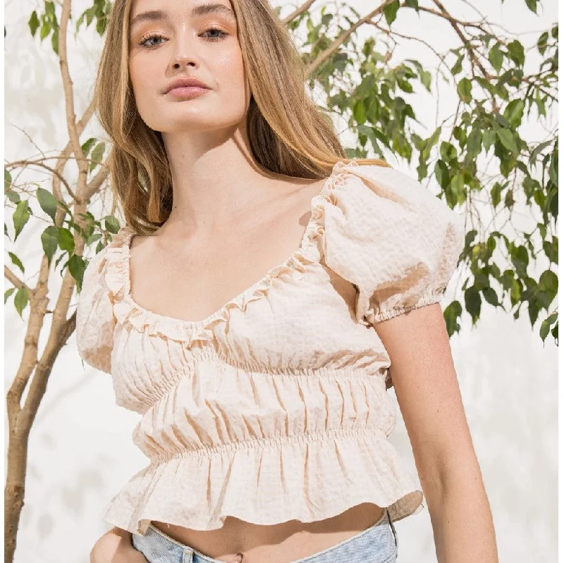 Gia Blouse (Natural) Embellished Collar Blouse