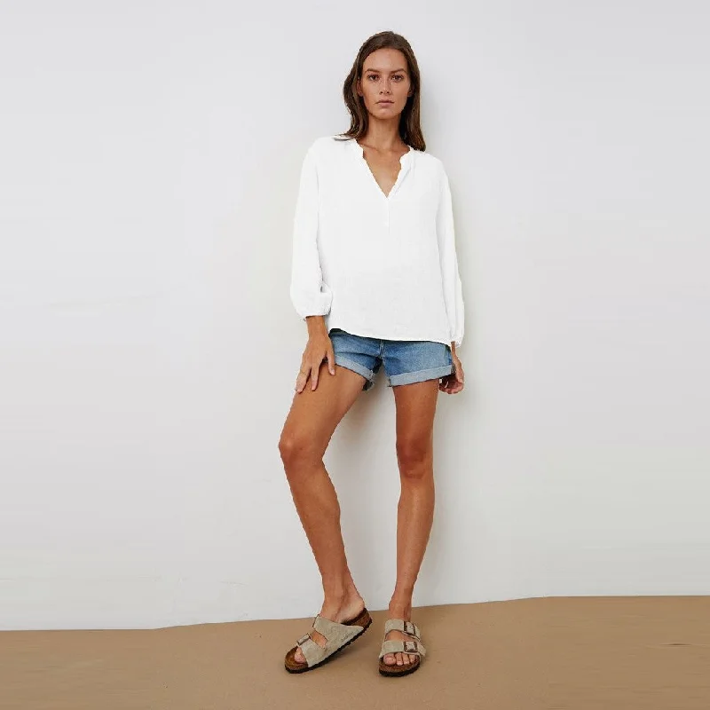 Ileana Linen Blouse (White) Lightweight Chiffon Blouse